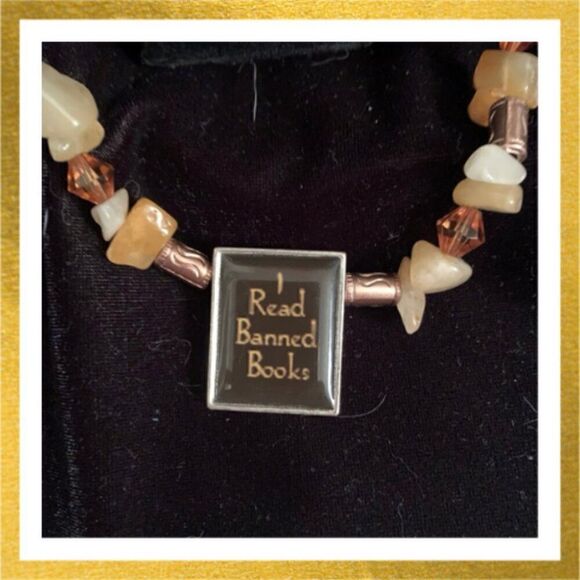 3/$20 Hand Crafted BEADED Natural CITRINE  "I Read Banned Banned Books" NECKLACE - Picture 2 of 3